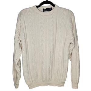 Bill Blass 100% Cotton Crewneck Knitted Ivory Sweater Medium